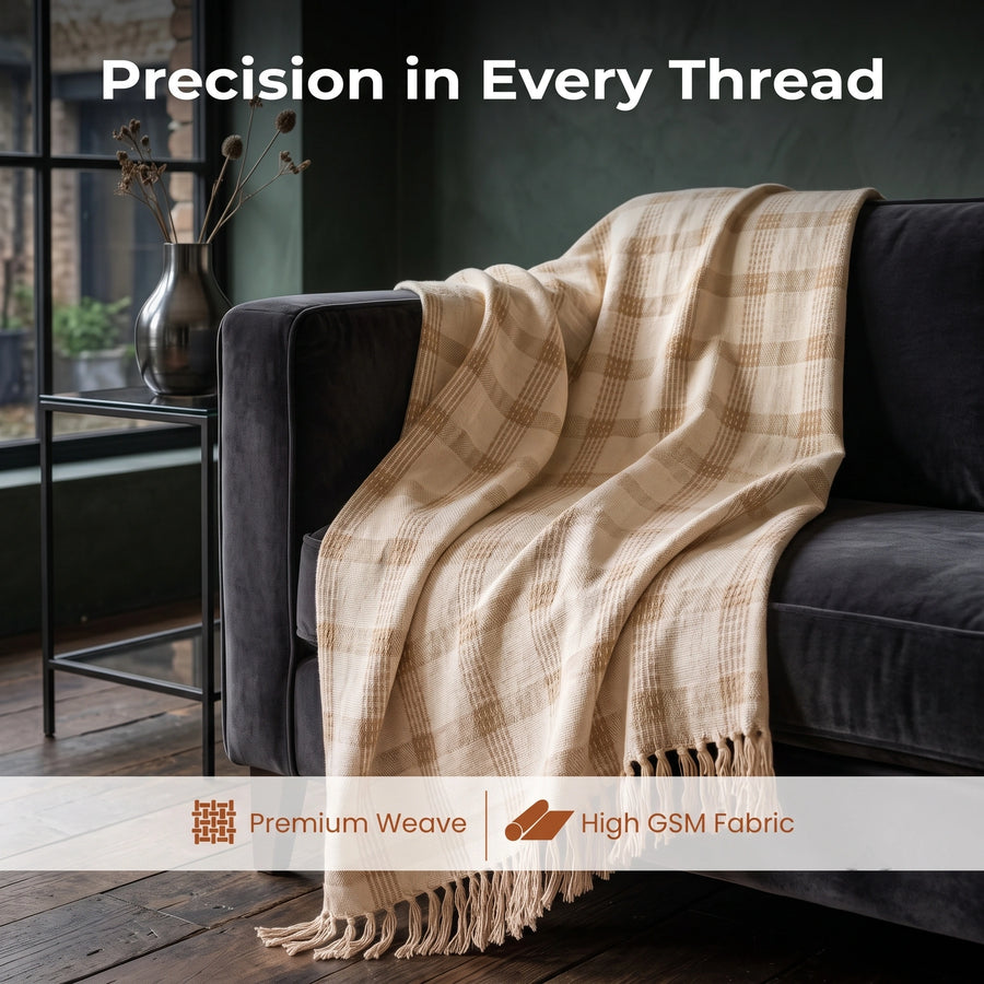 Elaris Ivory Beige Check Throw