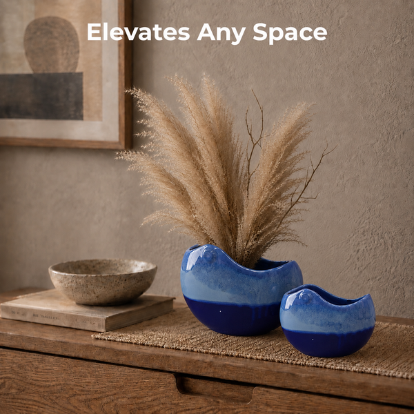 Elaris Cobalt Crescent Handcrafted Ceramic Vase - Big