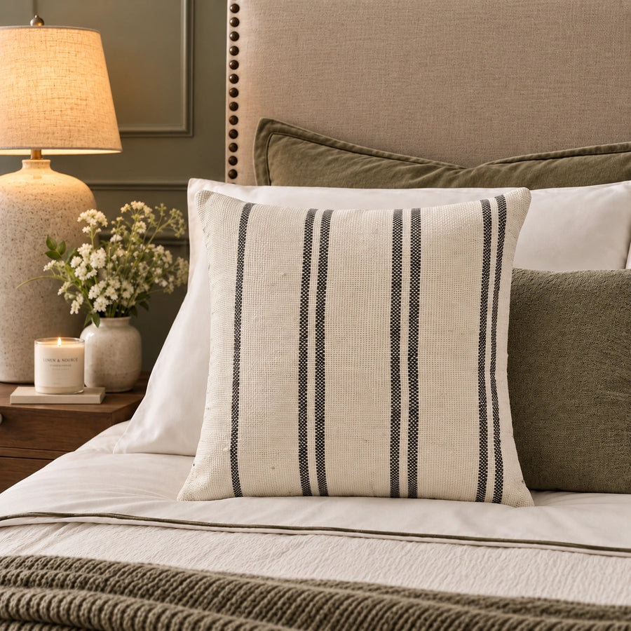 Elaris Grey Dual Stripe Cushion Cover