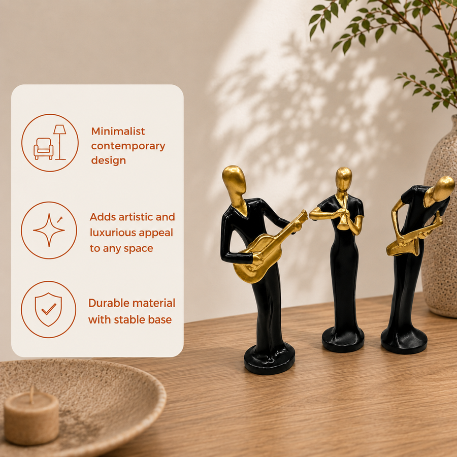 Elaris Musician Figurine Set - Black & Gold, Set of 3