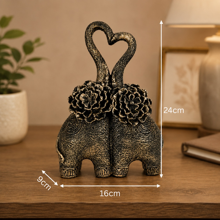 Elaris Elephant Pair Showpiece - Floral Bronze Detailing