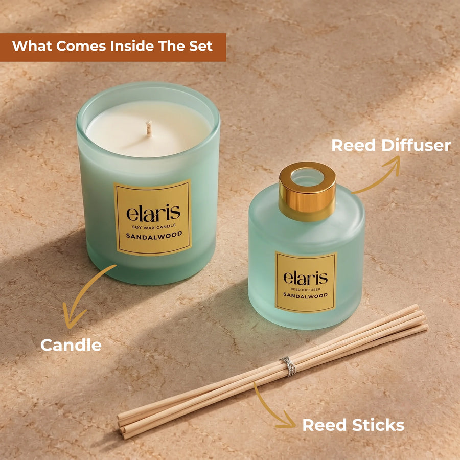 Elaris Sandalwood Candle & Reed Diffuser Gift Set