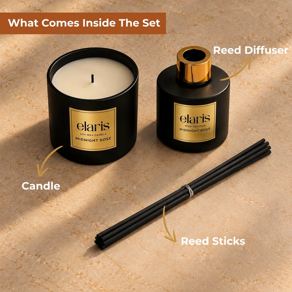 Elaris Midnight Rose Candle & Reed Diffuser Gift Set