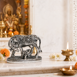 Elaris Kamdhenu Cow Idol – Medium, Silver Plated Showpiece