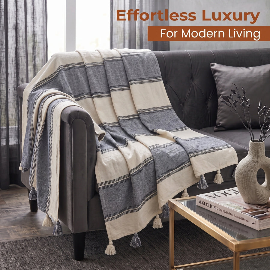 Elaris Grey Broad Stripe Weave Throw