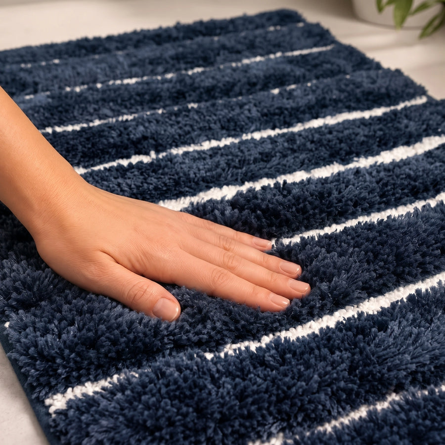 Navy Blue & White Striped Anti Slip Bath Mat, 50 x 80 cm