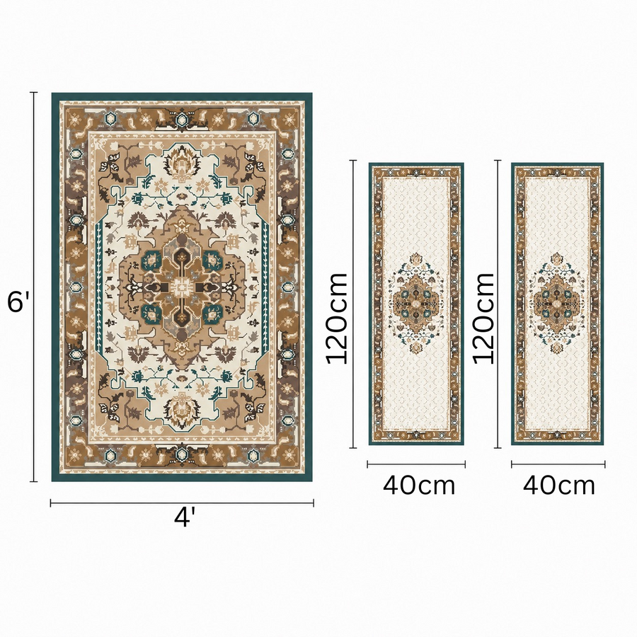 Ivory Heritage Anti-skid Washable Carpet & 2 Runner Set