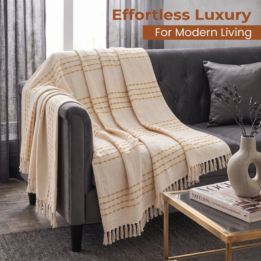 Elaris Ivory Beige Stripe Throw