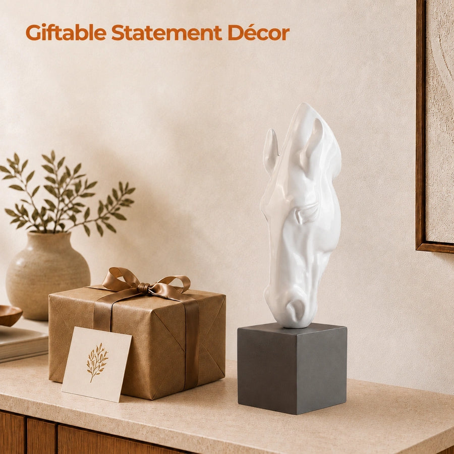 Elaris Horse Head Sculpture - White & Black Two-Tone Finish