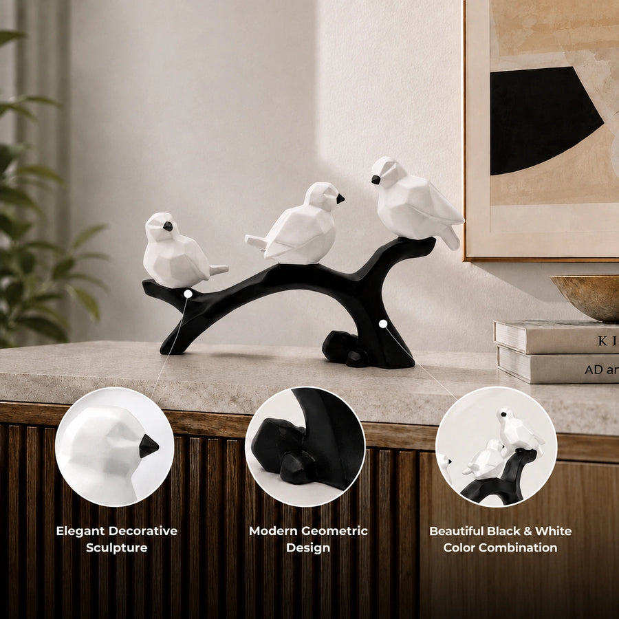 Elaris Birds Trio Showpiece - Black & White Branch Sculpture