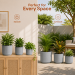 Elaris Ribbed Ceramic Planter Set - Timeless Grey, Set of 3