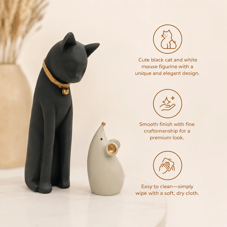 Elaris Cat & Mouse Figurine Set - Black & White Duo