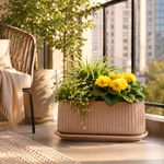 Elaris Ribbed Rectangular Planter with Drainage Tray - Peach