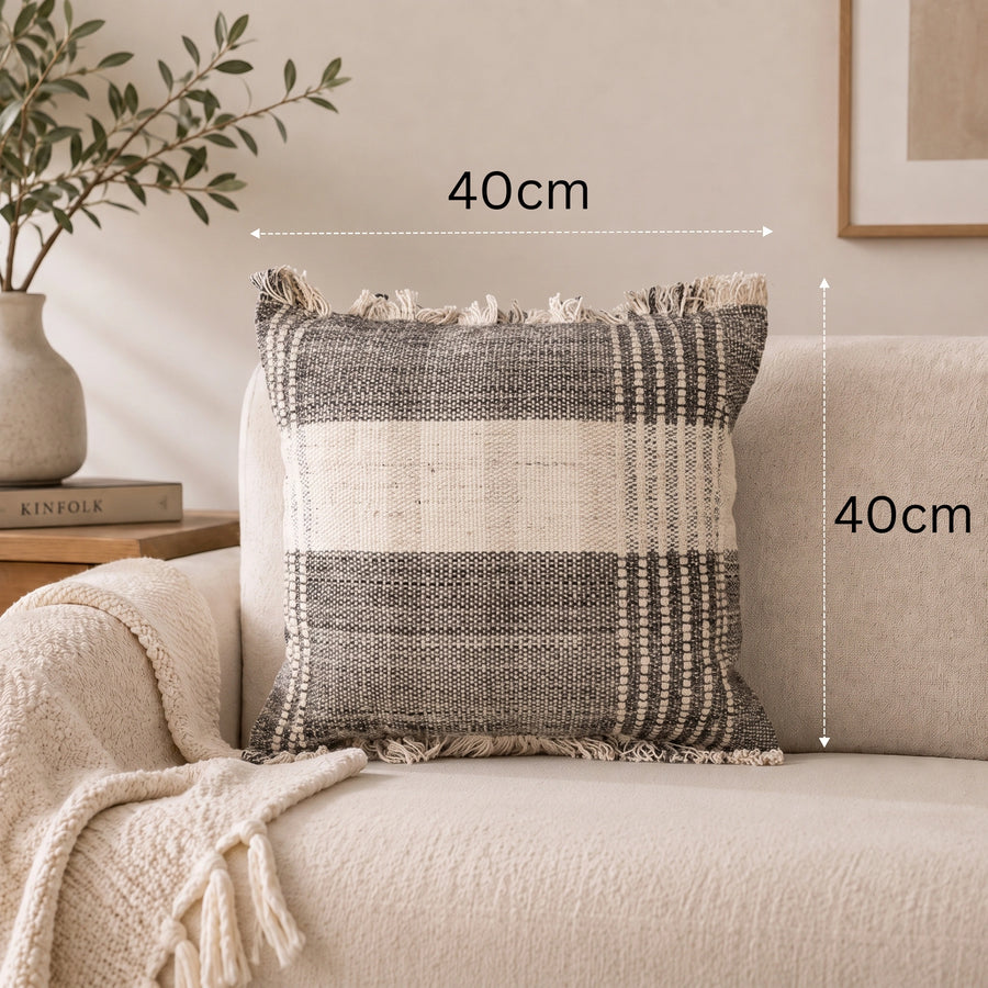 Elaris Grey Texture Cushion Cover With Frills
