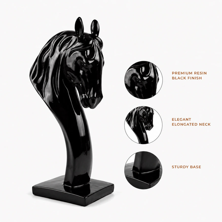 Elaris Horse Head Sculpture - Glossy Black Showpiece