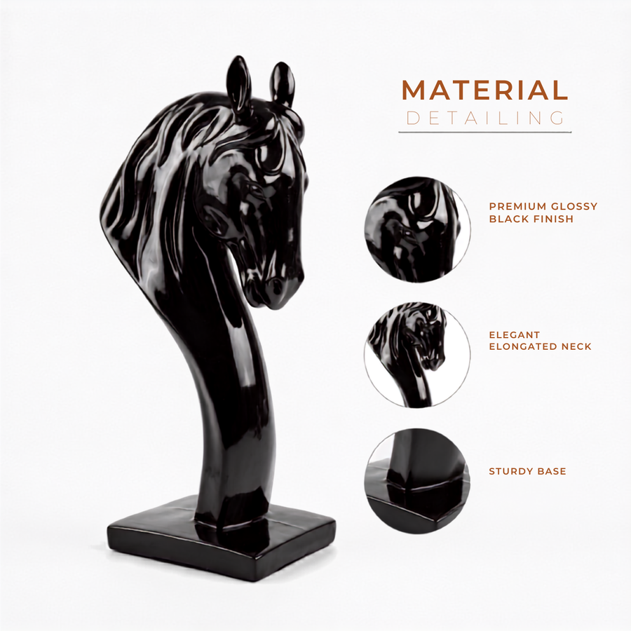 Elaris Horse Head Sculpture - Glossy Black Showpiece