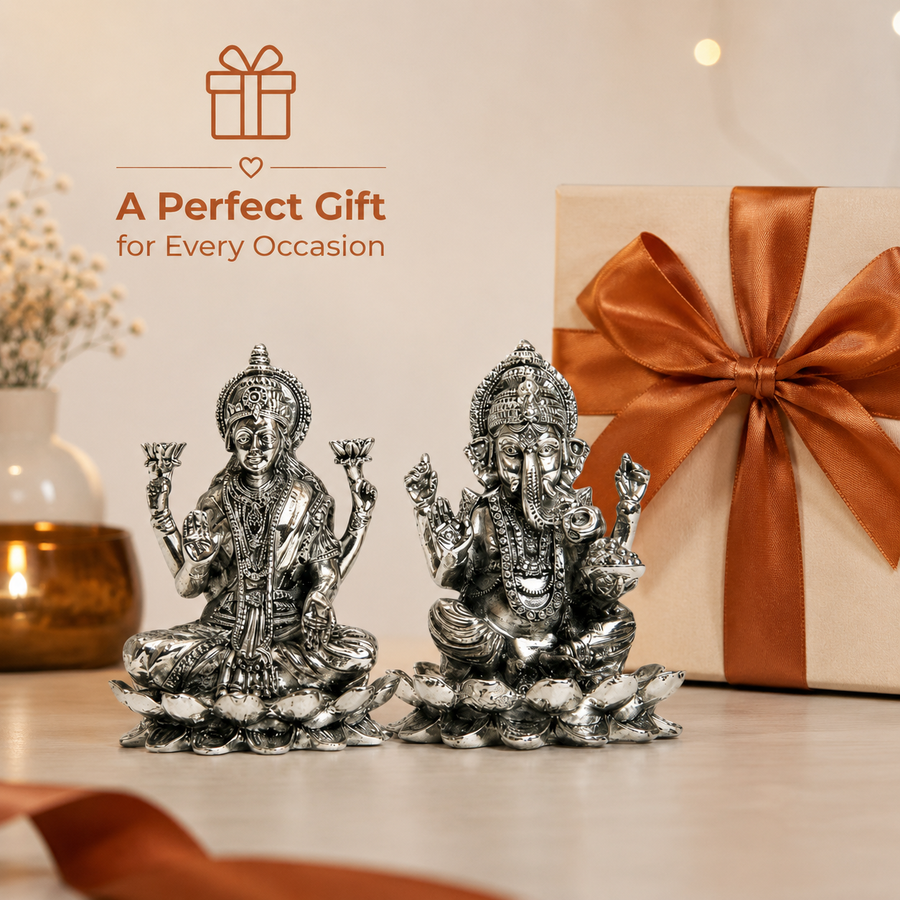Elaris Lakshmi Ganesha Idol on Lotus – Silver Plated
