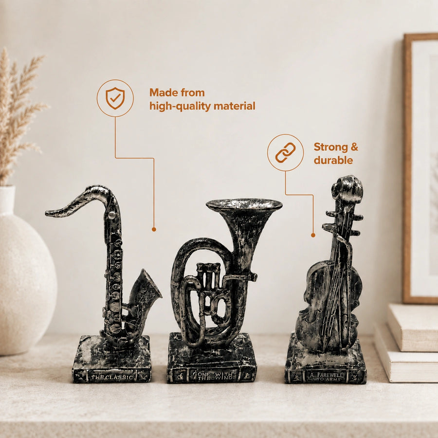 Elaris Musical Instrument Figurine Set - Antique Silver