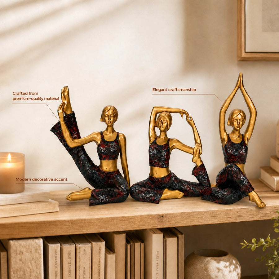 Elaris Yoga Lady Sculpture Set - Black & Gold, Set of 3