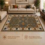 Charcoal Teal Heritage Anti-skid Washable Carpet & 2 Runner Set