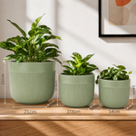 Elaris Ribbed Ceramic Planter Set - Serene Green, Set of 3