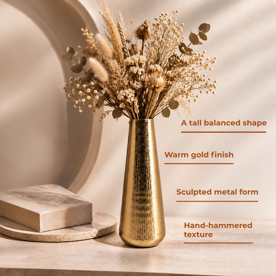 Elaris Tall Hammered Gold Vase