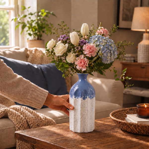 Elaris Fluted Bottle Handcrafted Ceramic Vase