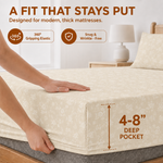 Elaris Self Print Beige Queen Fitted 100% Cotton Bedsheet Set