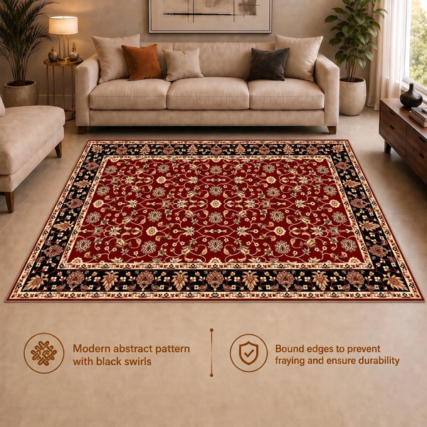 Elaris Heritage Maroon Navy Border Carpet