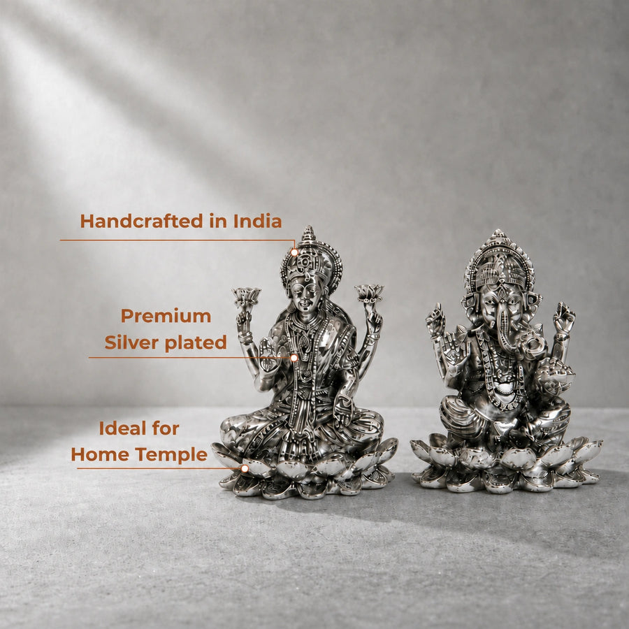 Elaris Lakshmi Ganesha Idol on Lotus – Silver Plated