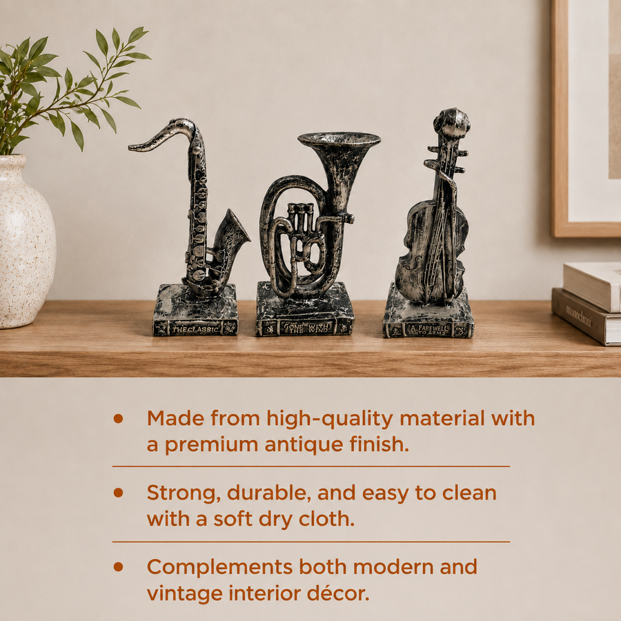 Elaris Musical Instrument Figurine Set - Antique Silver