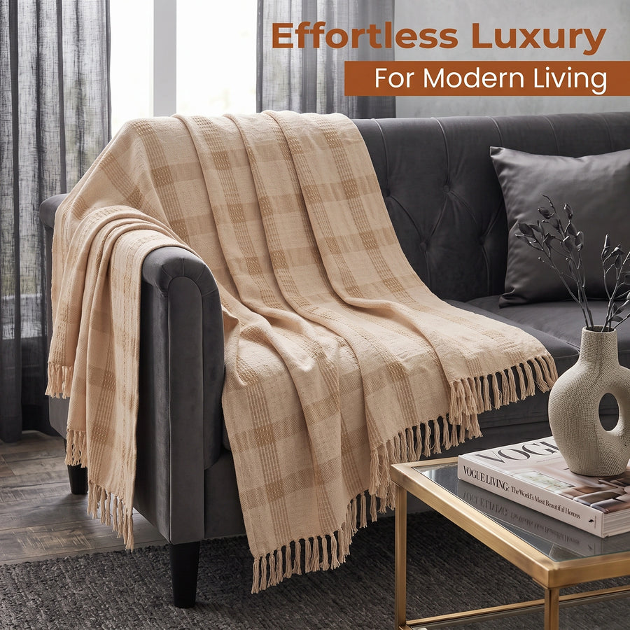 Elaris Ivory Beige Check Throw