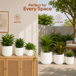 Elaris Ribbed Ceramic Planter Set - Graceful White, Set of 3