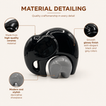 Elaris Elephant Family Showpiece - Black & Grey Ceramic Duo