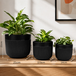 Elaris Ribbed Ceramic Planter Set - Contemporary Black
