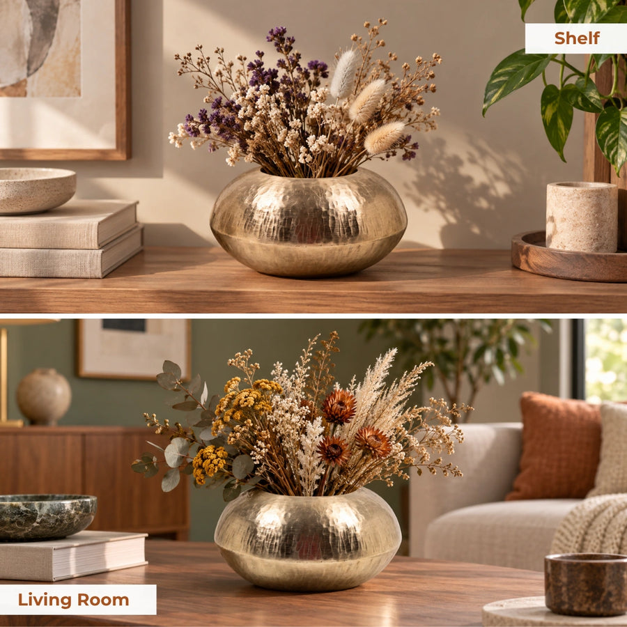 Elaris Round Hammered Gold Vase – Aluminium