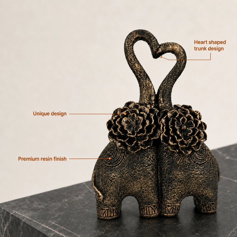 Elaris Elephant Pair Showpiece - Floral Bronze Detailing