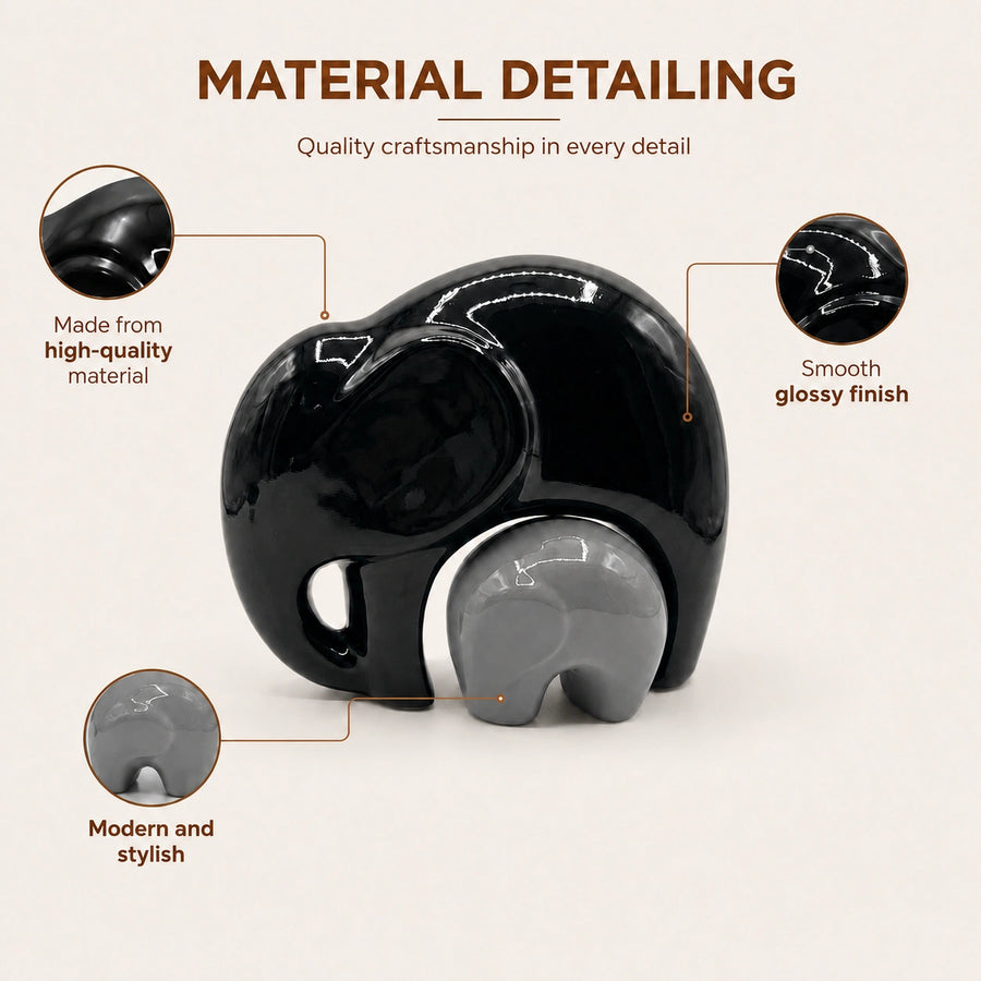 Elaris Elephant Family Showpiece - Black & Grey Ceramic Duo