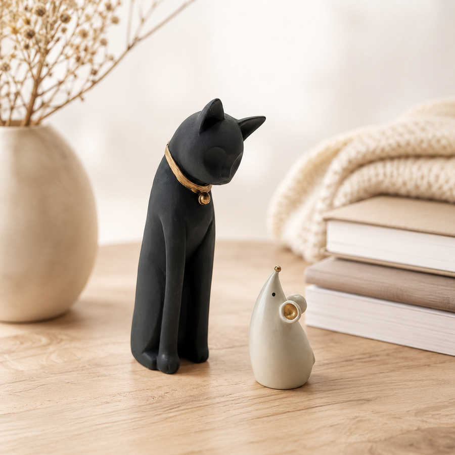 Elaris Cat & Mouse Figurine Set - Black & White Duo