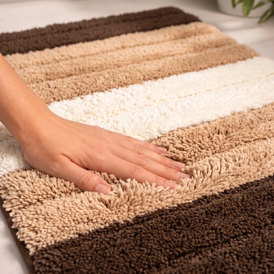Modern Earth-Tone Striped Anti Slip Bath Mat, 40 x 60 cm
