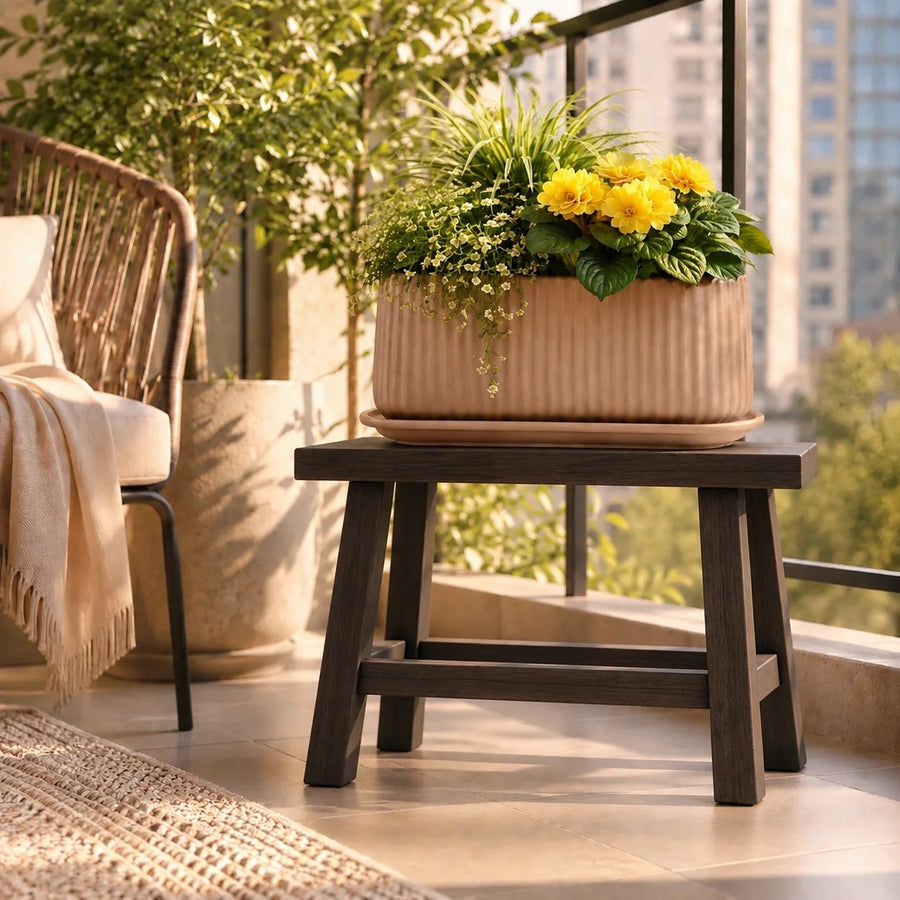 Elaris Ribbed Rectangular Planter with Drainage Tray - Peach