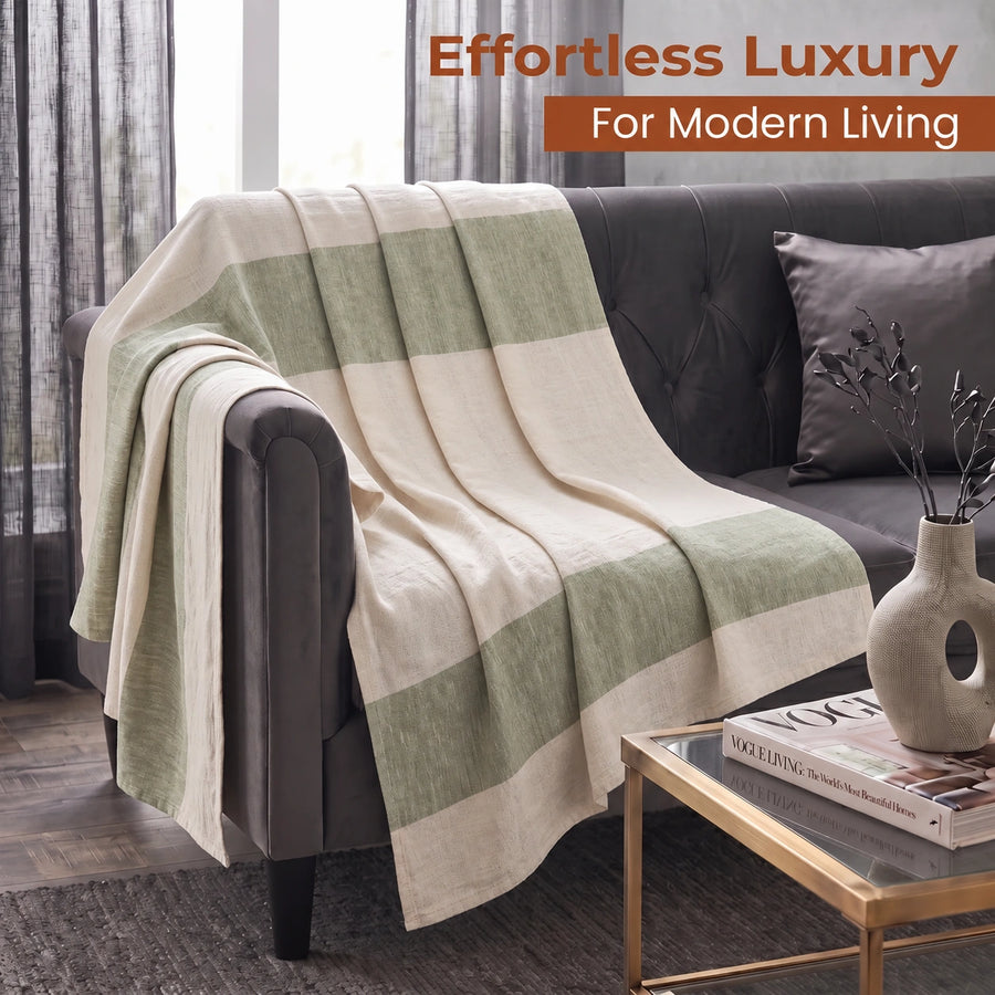 Elaris Sage & White Stripe Throw