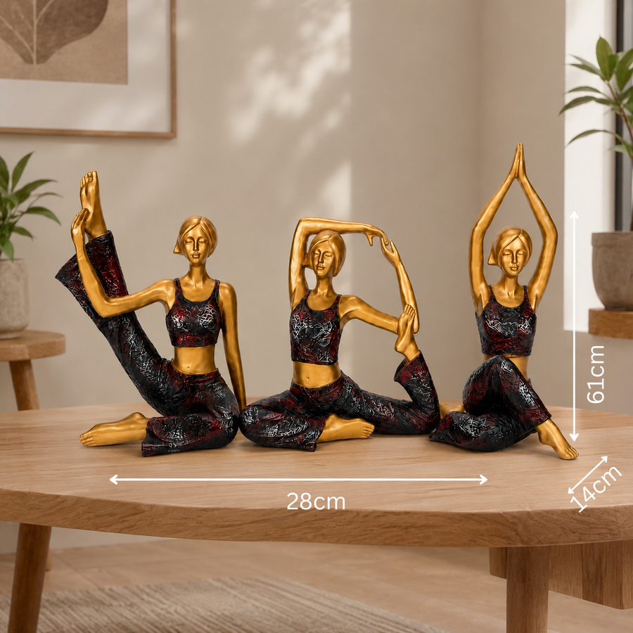 Elaris Yoga Lady Sculpture Set - Black & Gold, Set of 3
