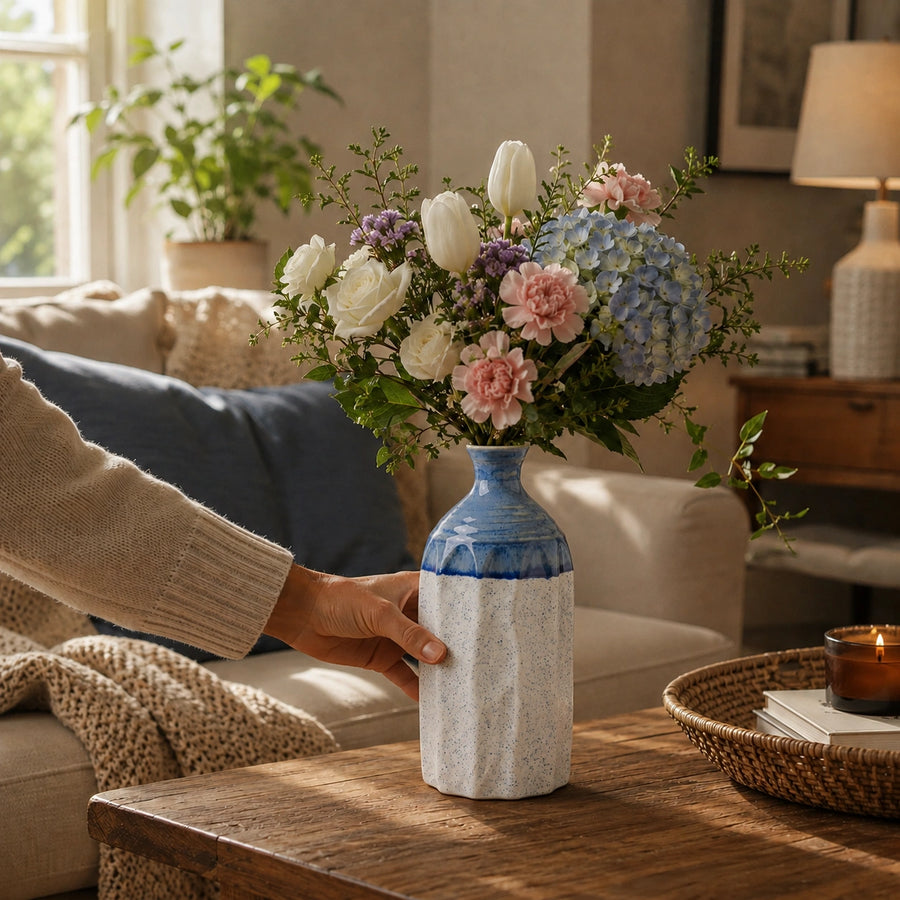 Elaris Fluted Bottle Handcrafted Ceramic Vase