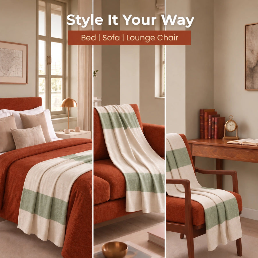 Elaris Sage & White Stripe Throw