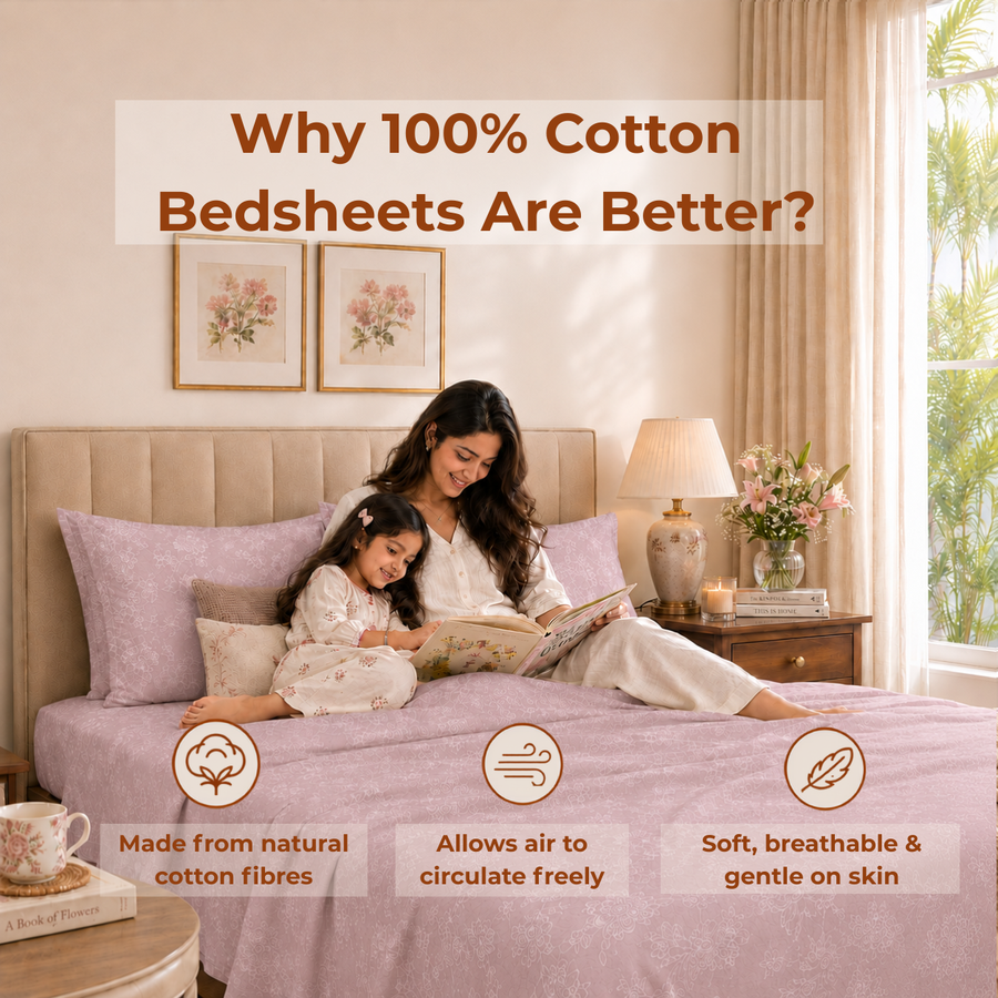 Elaris Self Print Pink King Flat 100% Cotton Bedsheet Set