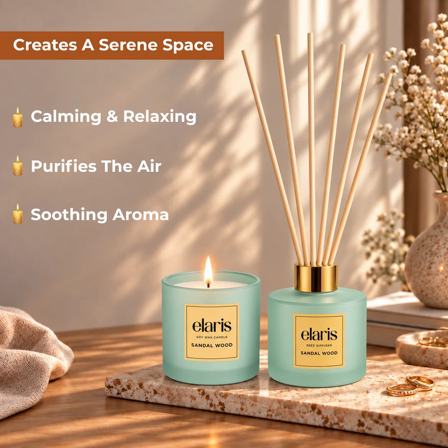 Elaris Sandalwood Candle & Reed Diffuser Gift Set