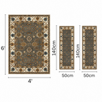 Charcoal Teal Heritage Anti-skid Washable Carpet & 2 Runner Set