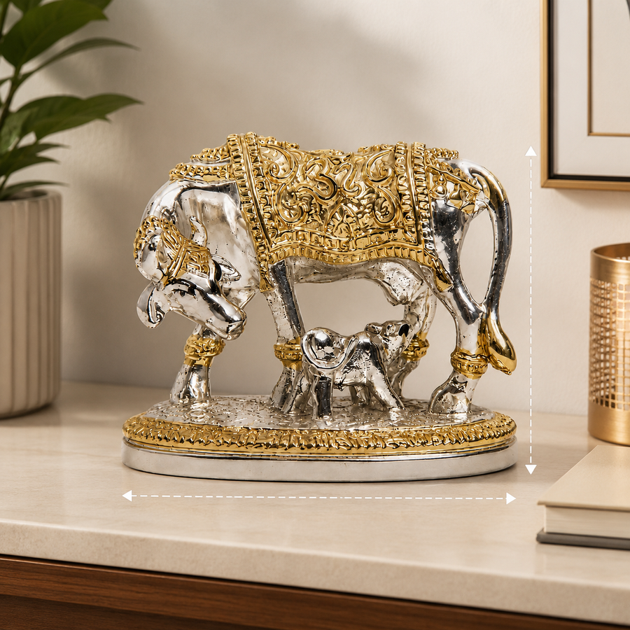 Elaris Kamdhenu Cow Idol – Small, Gold & Silver Plated
