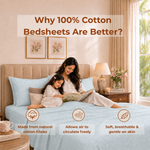 Elaris Self Print Powder Blue King Flat 100% Cotton Bedsheet Set